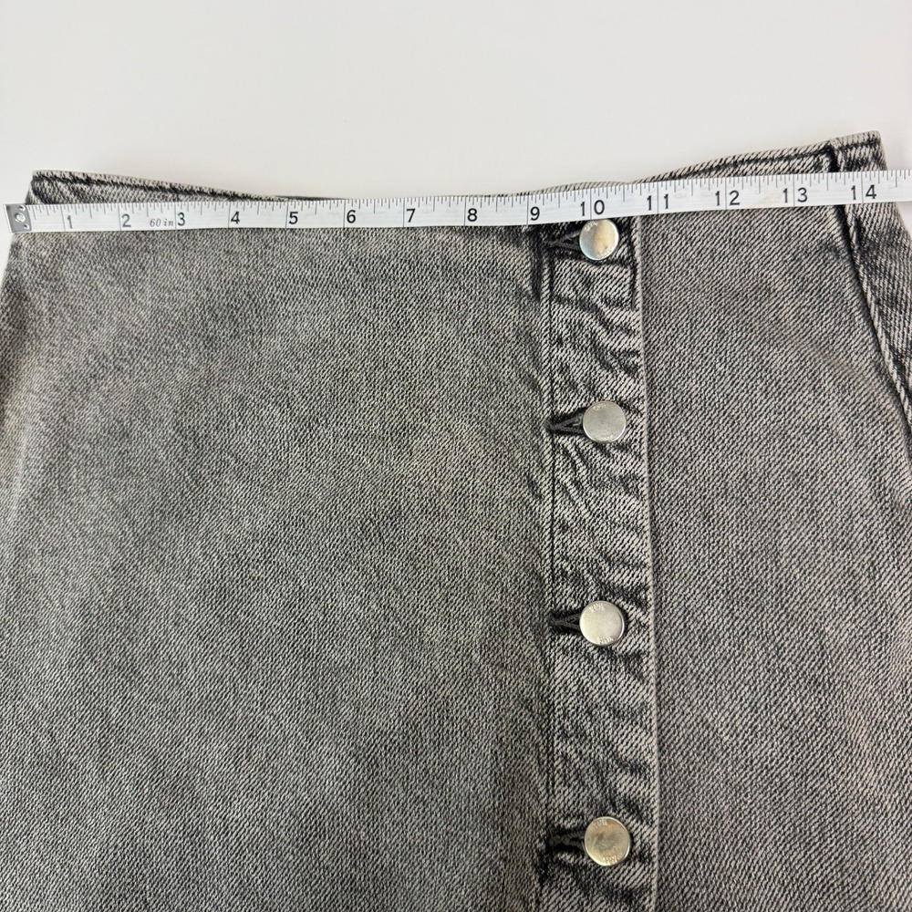 Zara Women Asymmetrical Button Front Denim Midi Skirt Size M Grey Acid Wash Slit - Picture 9 of 10